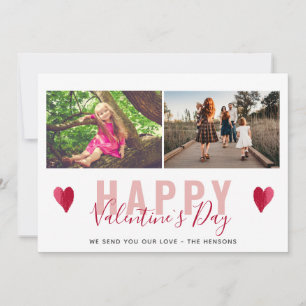 Red Heart Valentine`s Day Script Family Photo Holiday Card
