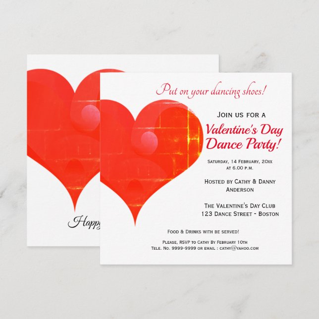 Red Heart Valentine's Day Dance Party Invitation (Front/Back)