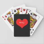 Red Heart Valentine's Day Monogram Initials Cool Playing Cards<br><div class="desc">Designed with cute red heart design in solid black background and text template for monogrammed initials. You may also change the background colour or replace the image with another image if you wish.</div>