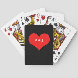 Red Heart Valentine's Day Monogram Initials Cool Playing Cards