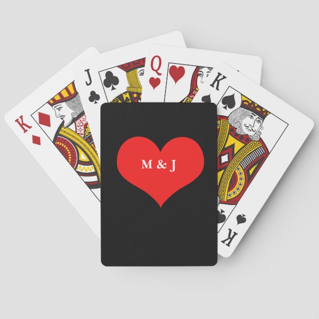 Red Heart Valentine's Day Monogram Initials Cool Playing Cards (Back)