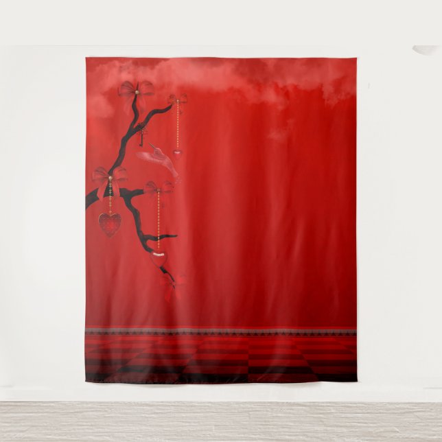 Red Heart Valentine's Day Photo BackdropTapestry Tapestry (Front)