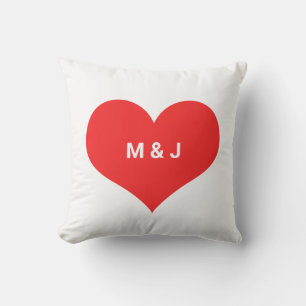 Red Heart Valentine's Monogram Initials Custom Cushion