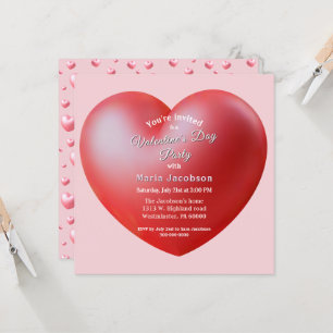 Red Heart Valentines Party Invitation