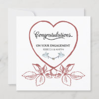 Red Heart Vintage Floral Art Engagement Card