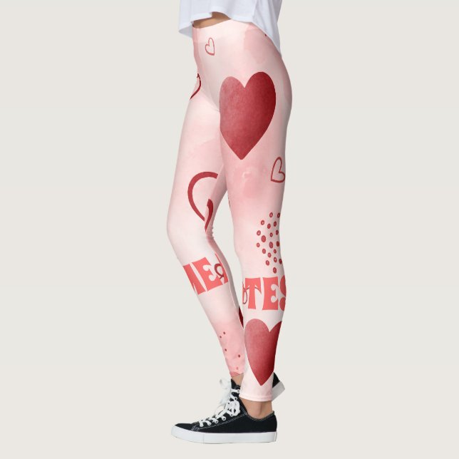 Red Heart Watercolor Seamless Pattern Leggings (Left)