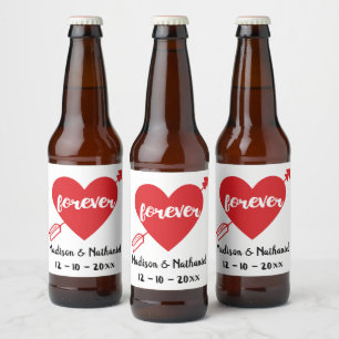 Red Heart Wedding Engagement Rehearsal Dinner Beer Bottle Label