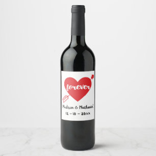 Red Heart Wedding Party Engagement Bridal Shower Wine Label