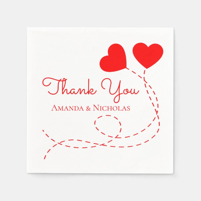 Red Heart Wedding Thank You Balloons Bridal Shower Napkin (Front)