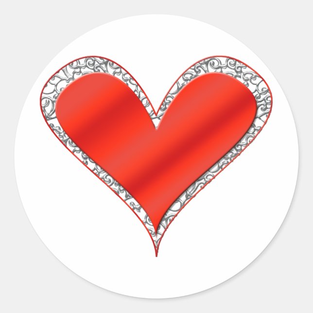 Red heart_white lace trim classic round sticker (Front)