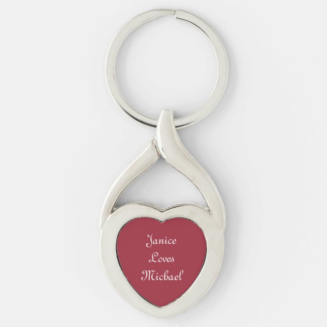 RED HEART/WHITE PRINT/PERSONALIZE THIS HEART KEYCH KEY RING (Front)