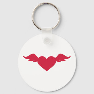 Red heart wings key ring