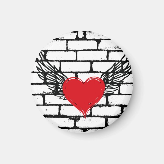 Red Heart with angel wings on a brick wall Magnet (Front)