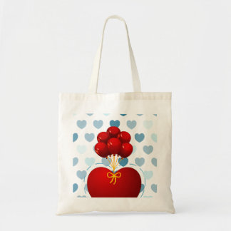 Red heart with balloons, bag