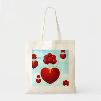 Red heart with balloons, bag