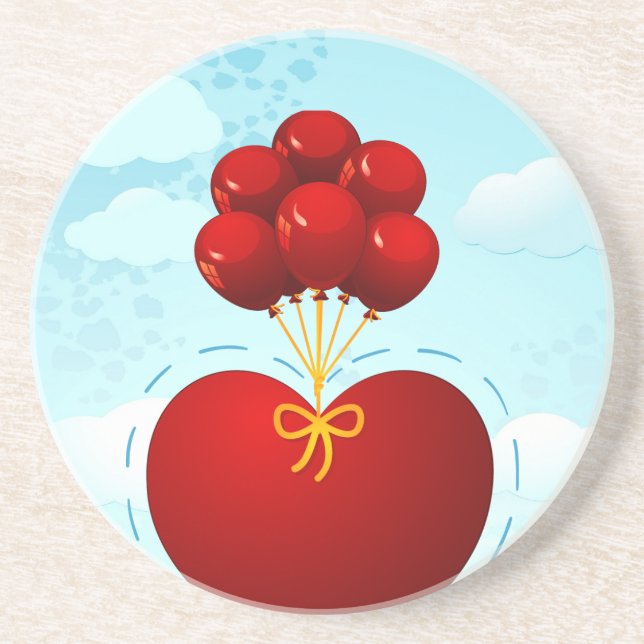 Red heart with balloons, coaster (Front)