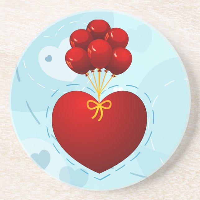Red heart with balloons, coaster (Front)