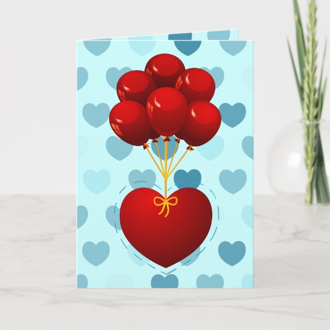 Red heart with balloons, greeting card (Front)