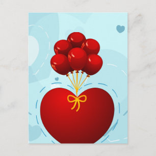 Red heart with balloons, postcard