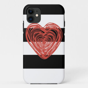 Red Heart with Black and White Stripes Case-Mate iPhone Case