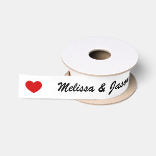 Red Heart With Custom Wedding Couple Names Satin Ribbon