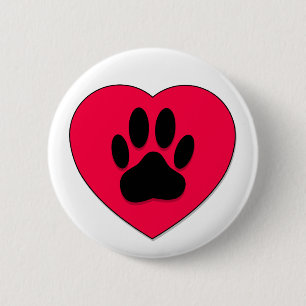 Red Heart With Dog Paw Print 6 Cm Round Badge