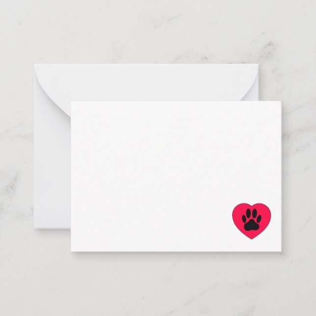 Red Heart With Dog Paw Print Blank Card (Front)