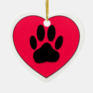 Red Heart With Dog Paw Print Ceramic Tree Decoration