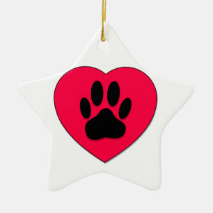 Red Heart With Dog Paw Print Ceramic Tree Decoration
