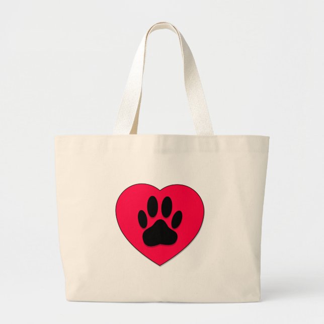 Red Heart With Dog Paw Print Large Tote Bag (Front)