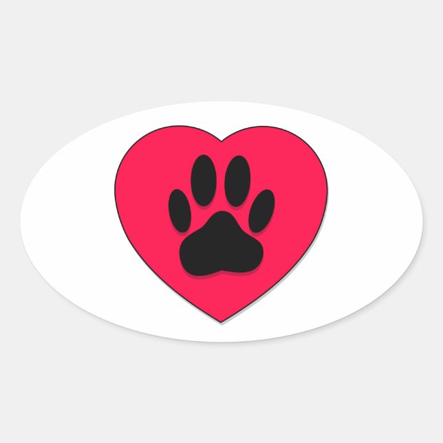 Red Heart With Dog Paw Print Oval Sticker (Front)
