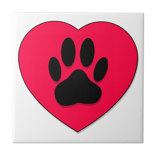 Red Heart With Dog Paw Print Pet Tile (Front)