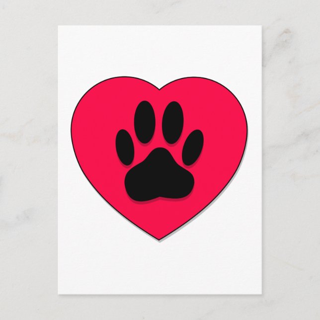Red Heart With Dog Paw Print Postcard (Front)