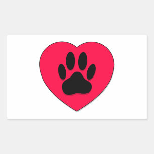 Red Heart With Dog Paw Print Rectangular Sticker