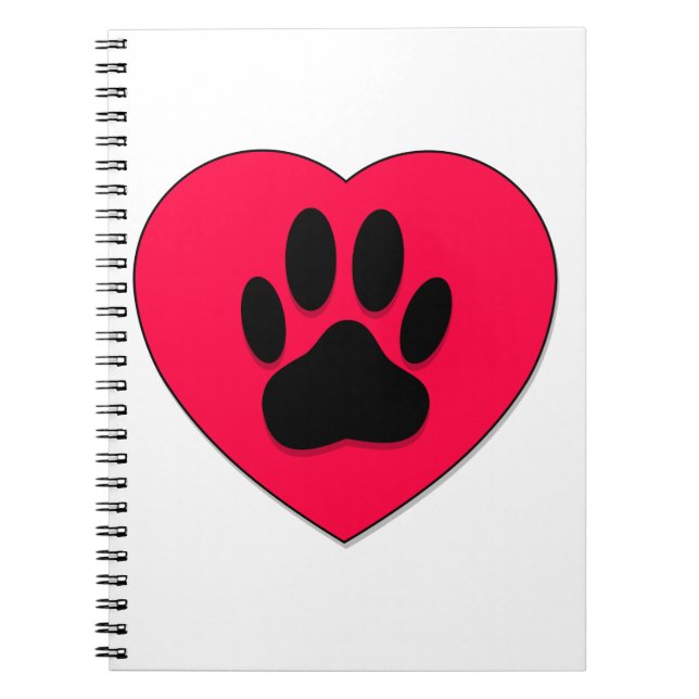 Red Heart With Dog Paw Print Spiral Notebook (Front)