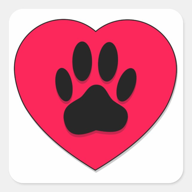 Red Heart With Dog Paw Print Square Sticker (Front)