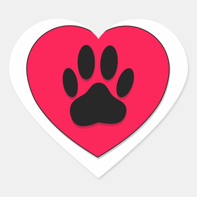 Red Heart With Dog Paw Print Sticker (Front)