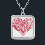 Red heart with fingerprint pattern silver plated necklace<br><div class="desc">Red heart with fingerprint pattern for Valentine's day,  birthday card,  anniversary,  engagement and wedding invitation.</div>