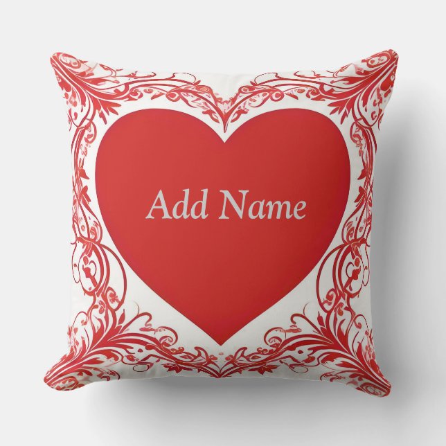 Red Heart With Floral Decorative Frame Cushion (Front)