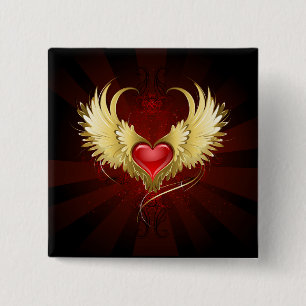 Red Heart with Golden Wings 15 Cm Square Badge