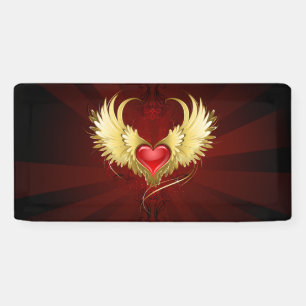 Red Heart with Golden Wings Banner