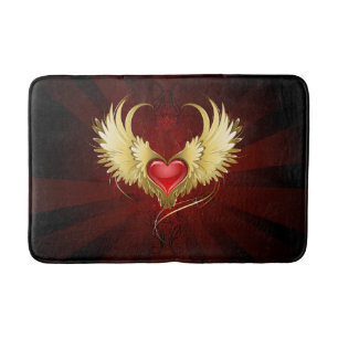 Red Heart with Golden Wings Bath Mat