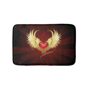 Red Heart with Golden Wings Bath Mat