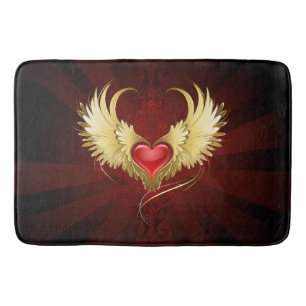 Red Heart with Golden Wings Bath Mat