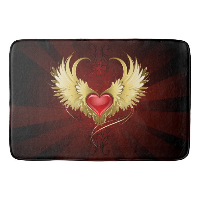 Red Heart with Golden Wings Bath Mat (Front)