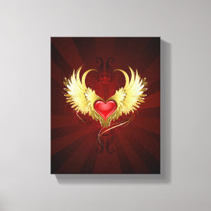 Red Heart with Golden Wings Canvas Print