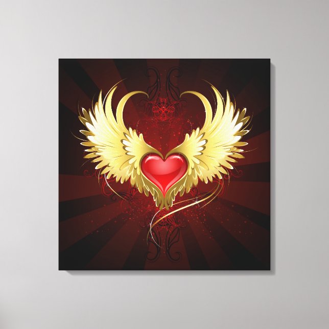 Red Heart with Golden Wings Canvas Print (Front)
