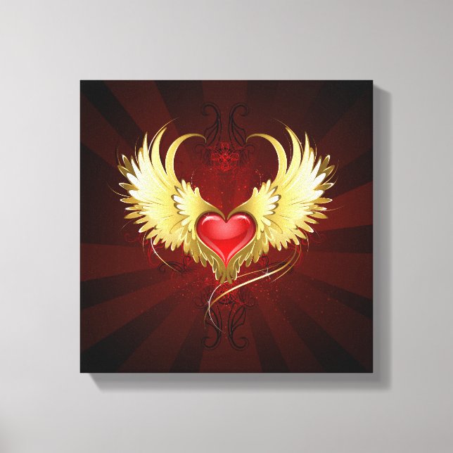Red Heart with Golden Wings Canvas Print (Front)