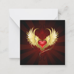 Red Heart with Golden Wings Card