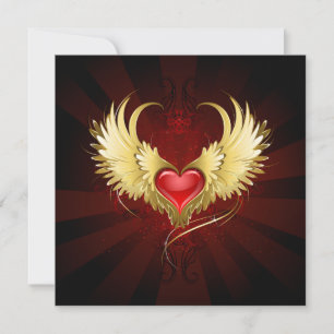 Red Heart with Golden Wings Card